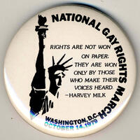 National Gay Rights March. Rights are not won on paper. they are won only by those who make their voices heard. -Harvey Milk. Washington, D.C. October 14, 1979.