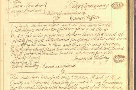Handwritten copy of documents freeing freeing slaves
