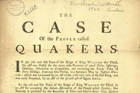 A broadside titled "The Case for the People Called Quakers"