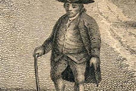 Close up of an engraving of a Quaker man, presumably John Hunt