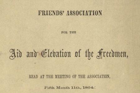 Close up of printed text reading "Friends' Association for the Aid and Elevation of the Freedmen"