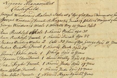 Handwritten record of manumitted former slaves in Chesterfield